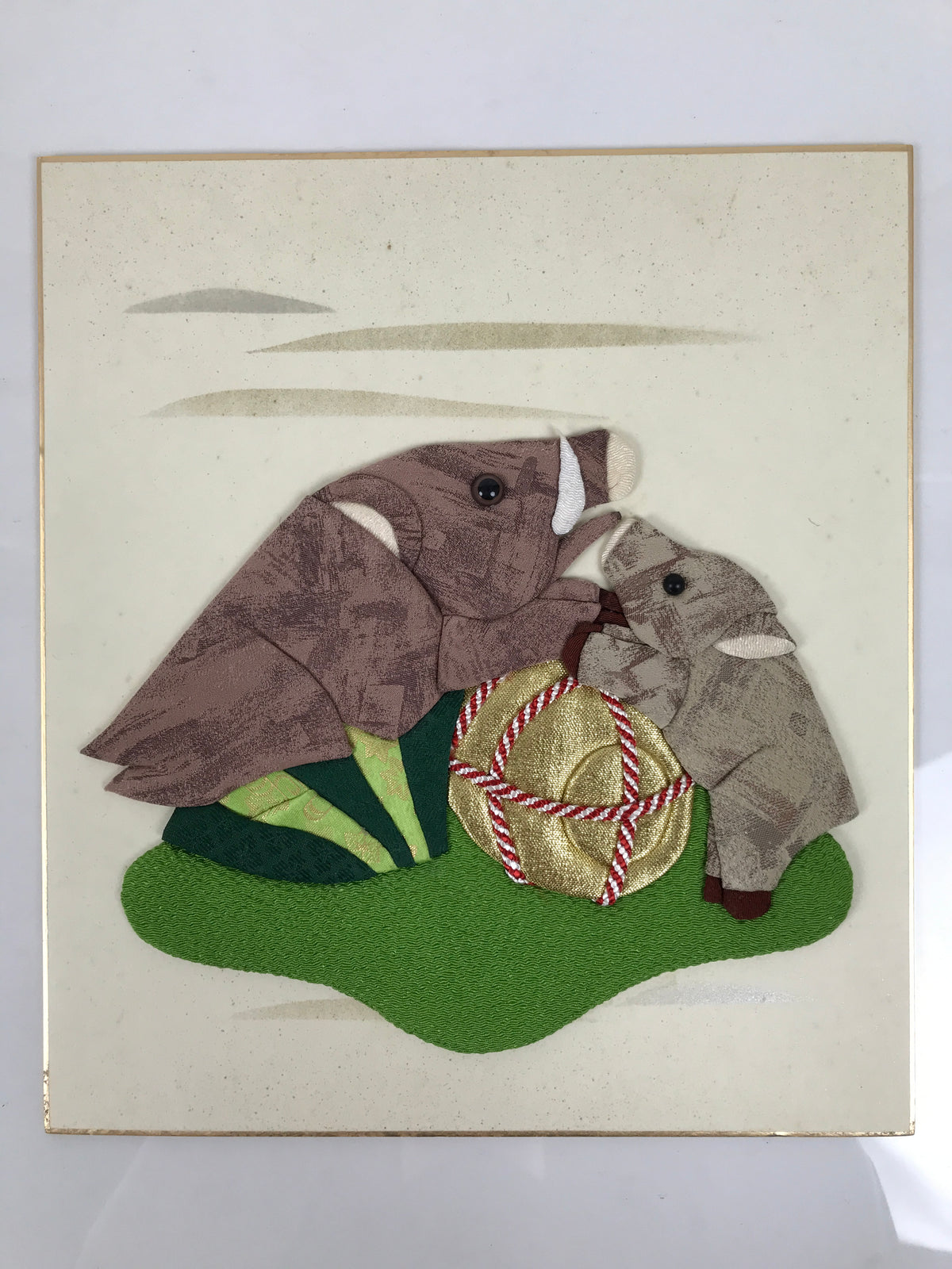 Japanese Shikishi Art Board Oshie Silk Fabric Zodiac Wild Boar Inoshishi A821-AD - Painting-chidorivintage.com