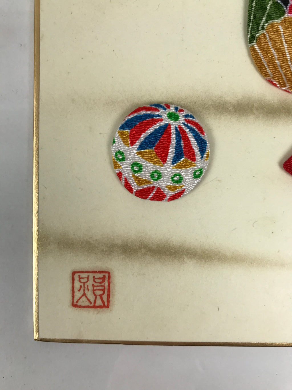 Japanese Shikishi Art Board Oshie Silk Fabric Vtg Kimono Girl Temari Ball A830-AD - Painting-chidorivintage.com