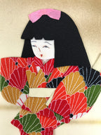 Japanese Shikishi Art Board Oshie Silk Fabric Vtg Kimono Girl Temari Ball A830-AD - Painting-chidorivintage.com