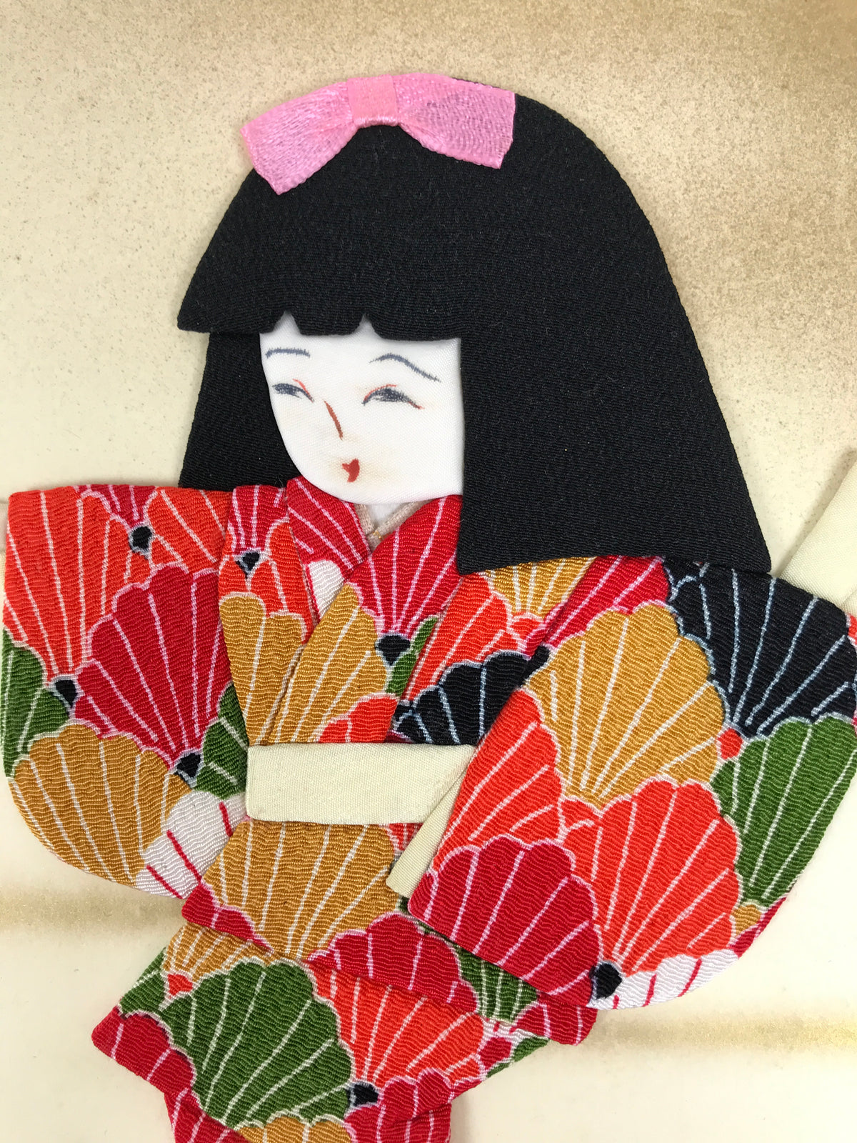 Japanese Shikishi Art Board Oshie Silk Fabric Vtg Kimono Girl Temari Ball A830-AD - Painting-chidorivintage.com