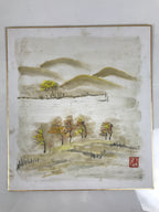 Japanese Shikishi Art Board Vtg Painting Autumn Mountain Valley River Scene A848-AD - Painting-chidorivintage.com