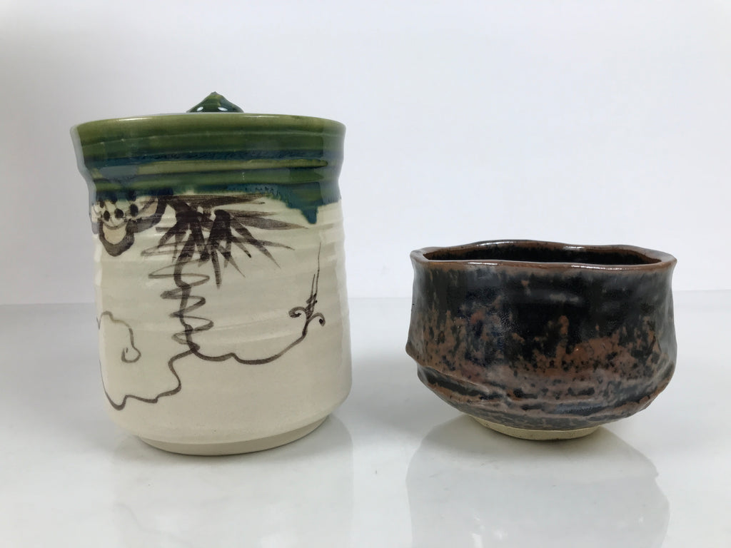 Japanese Tea Ceremony Set Chabako Wooden Box Vtg Pottery Chawan Sado PX818