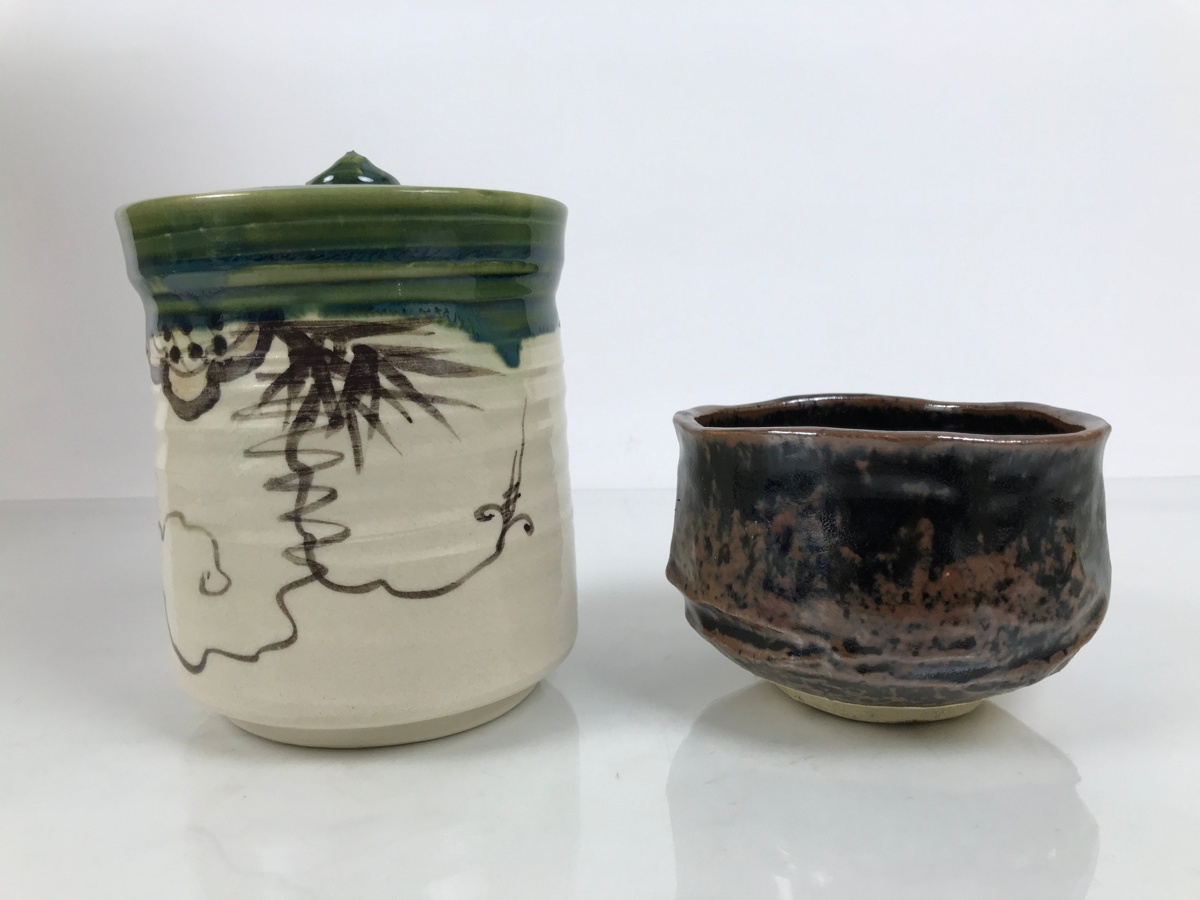 Japanese Tea Ceremony Set Chabako Wooden Box Vtg Pottery Chawan Sado PX818