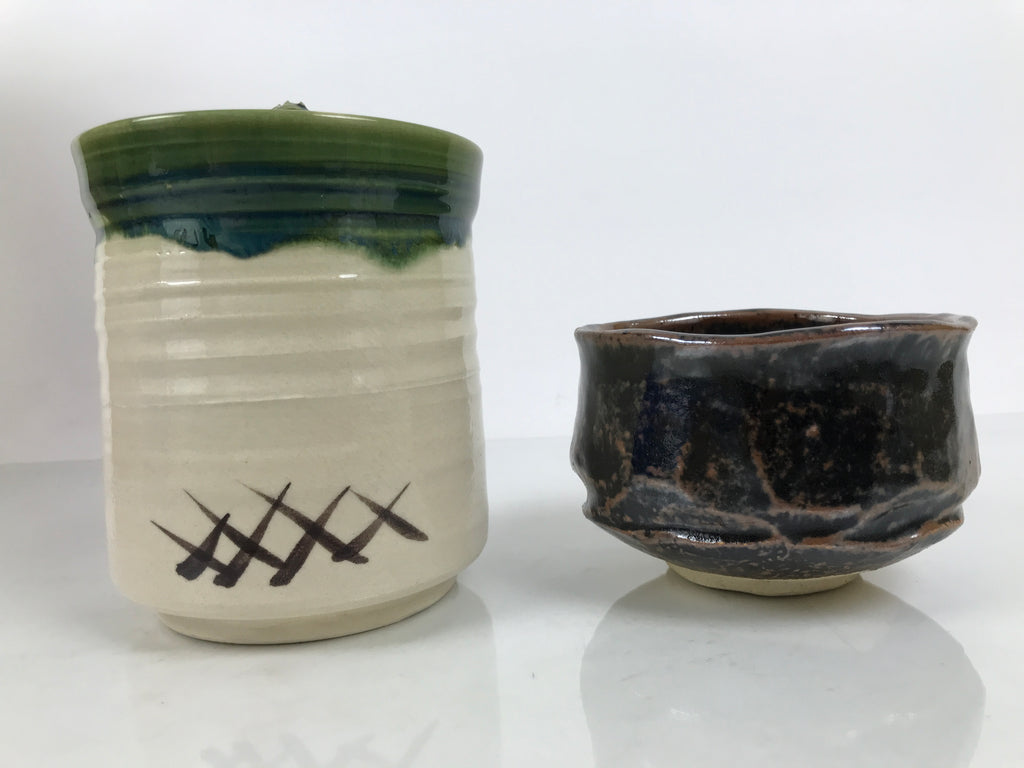 Japanese Tea Ceremony Set Chabako Wooden Box Vtg Pottery Chawan Sado PX818