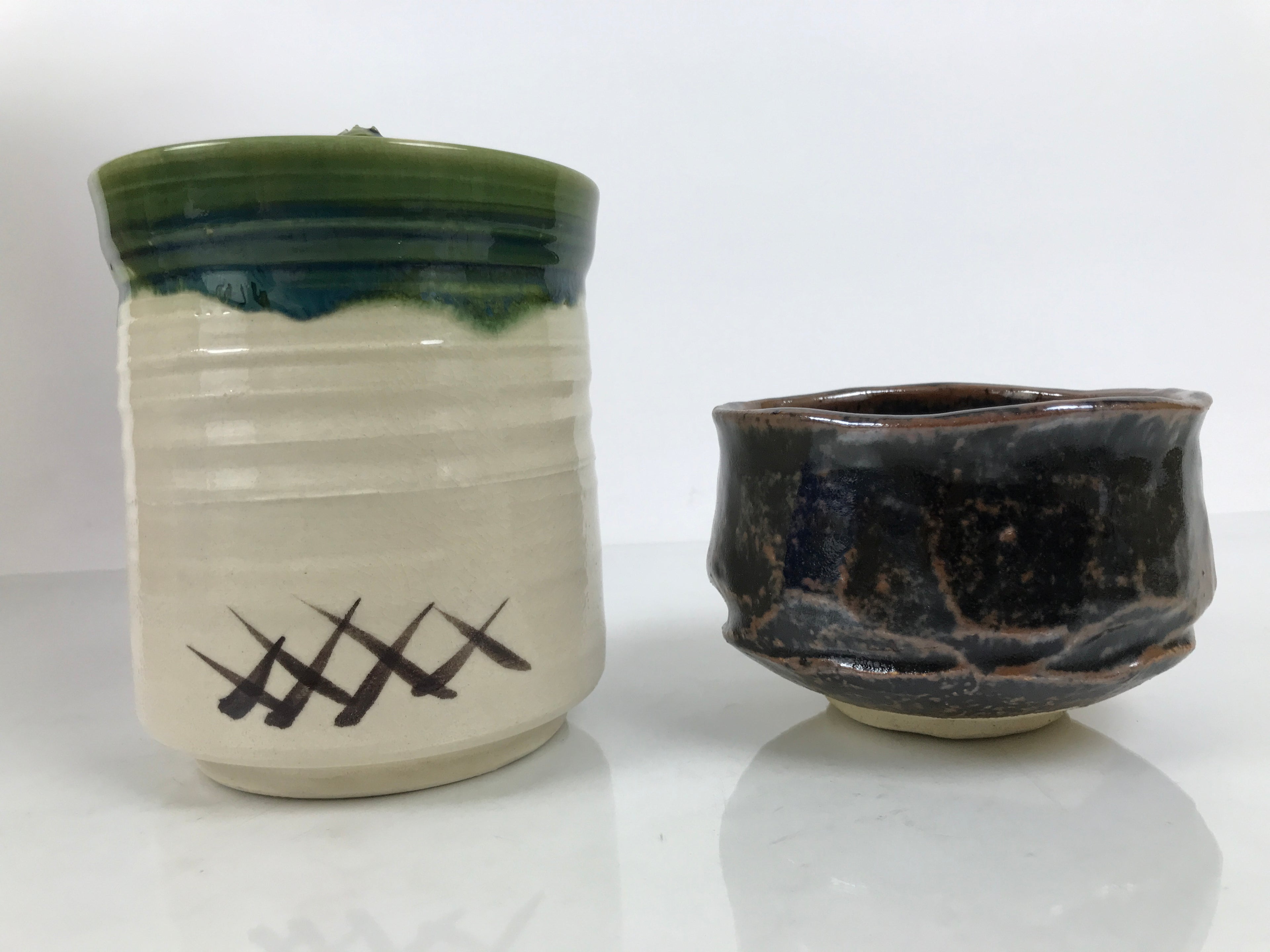 Japanese Tea Ceremony Set Chabako Wooden Box Vtg Pottery Chawan Sado PX818