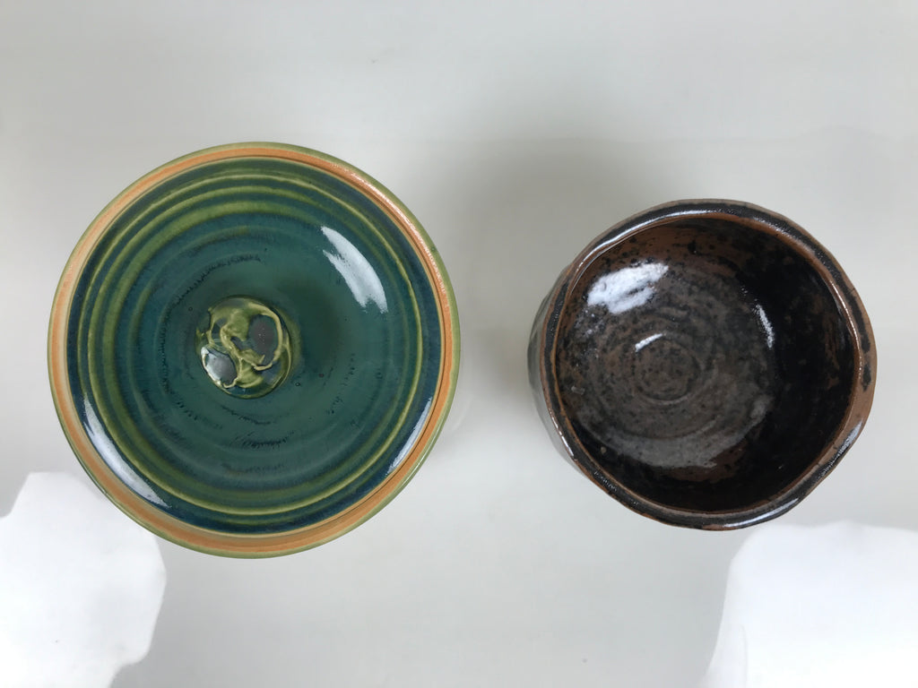 Japanese Tea Ceremony Set Chabako Wooden Box Vtg Pottery Chawan Sado PX818
