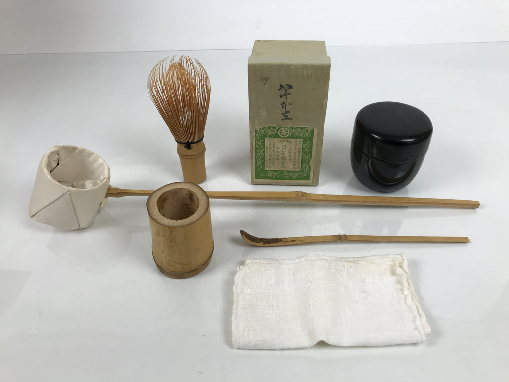 Japanese Tea Ceremony Set Chabako Wooden Box Vtg Pottery Chawan Sado PX818