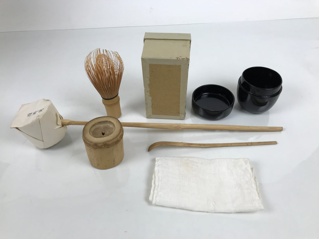 Japanese Tea Ceremony Set Chabako Wooden Box Vtg Pottery Chawan Sado PX818