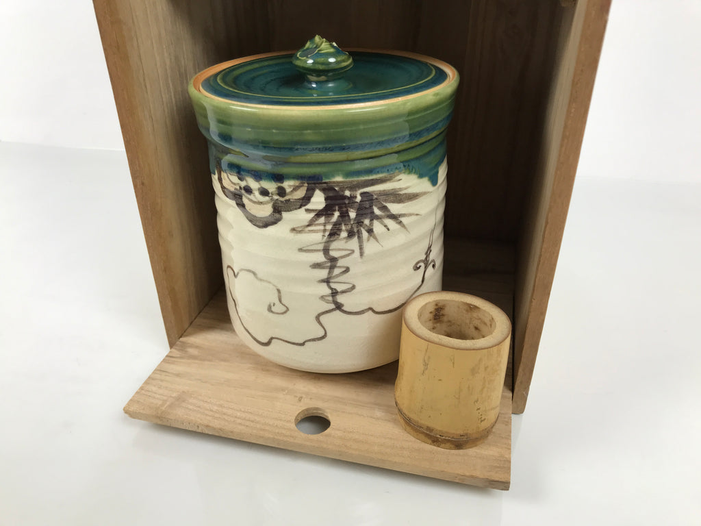 Japanese Tea Ceremony Set Chabako Wooden Box Vtg Pottery Chawan Sado PX818