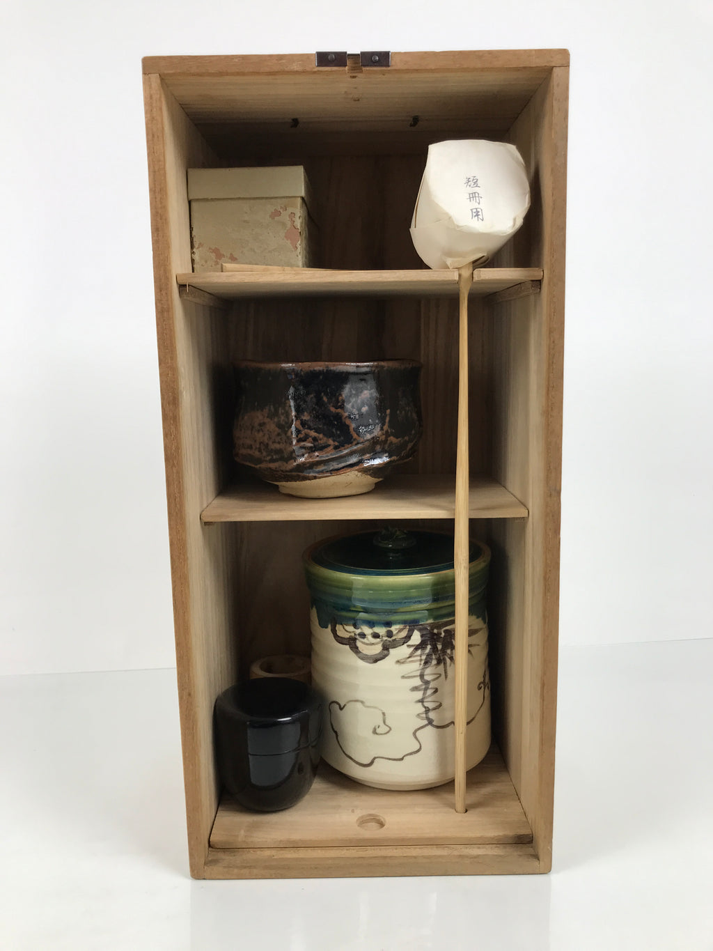 Japanese Tea Ceremony Set Chabako Wooden Box Vtg Pottery Chawan Sado PX818