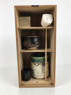 Japanese Tea Ceremony Set Chabako Wooden Box Vtg Pottery Chawan Sado PX818
