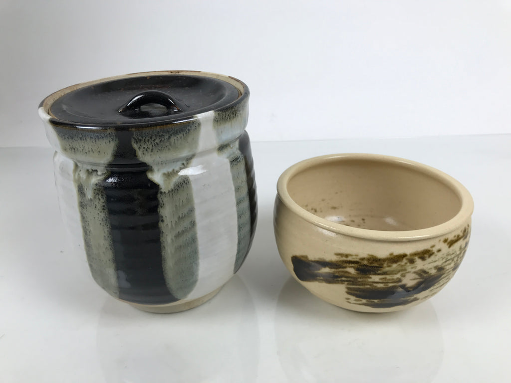 Japanese Tea Ceremony Set Chabako Wooden Box Vtg Pottery Chawan Sado PX819