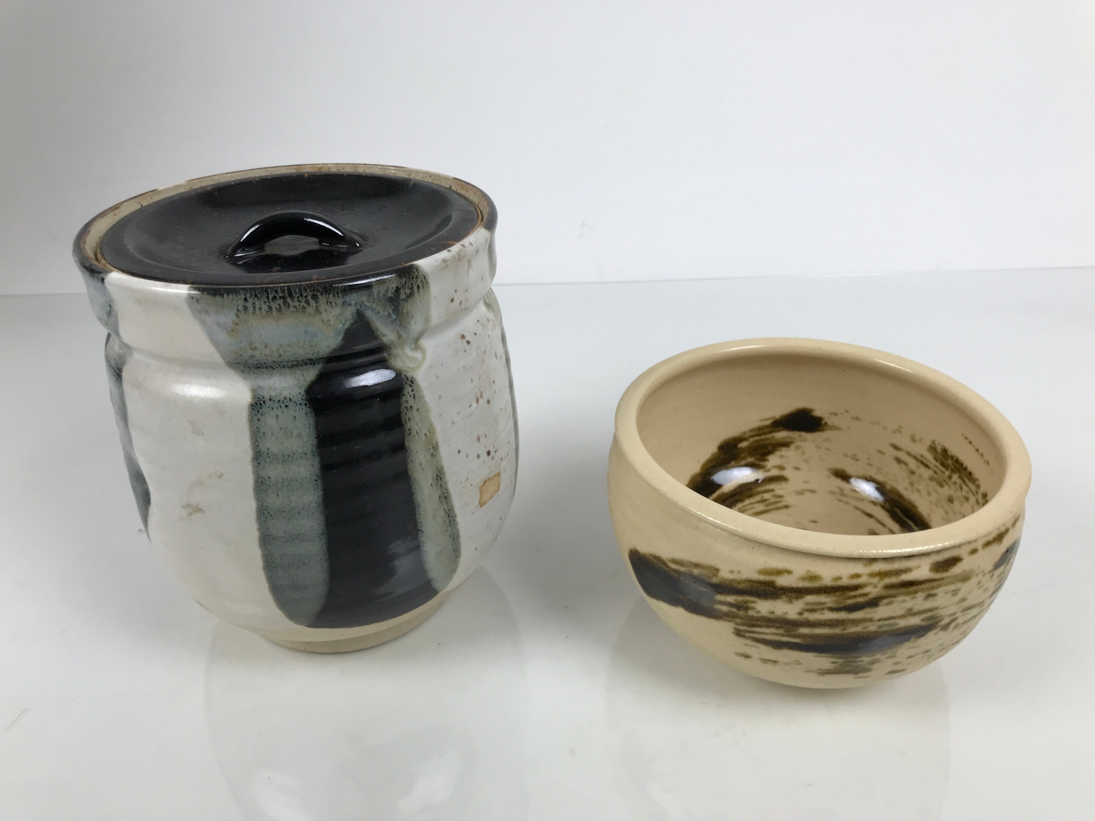 Japanese Tea Ceremony Set Chabako Wooden Box Vtg Pottery Chawan Sado PX819