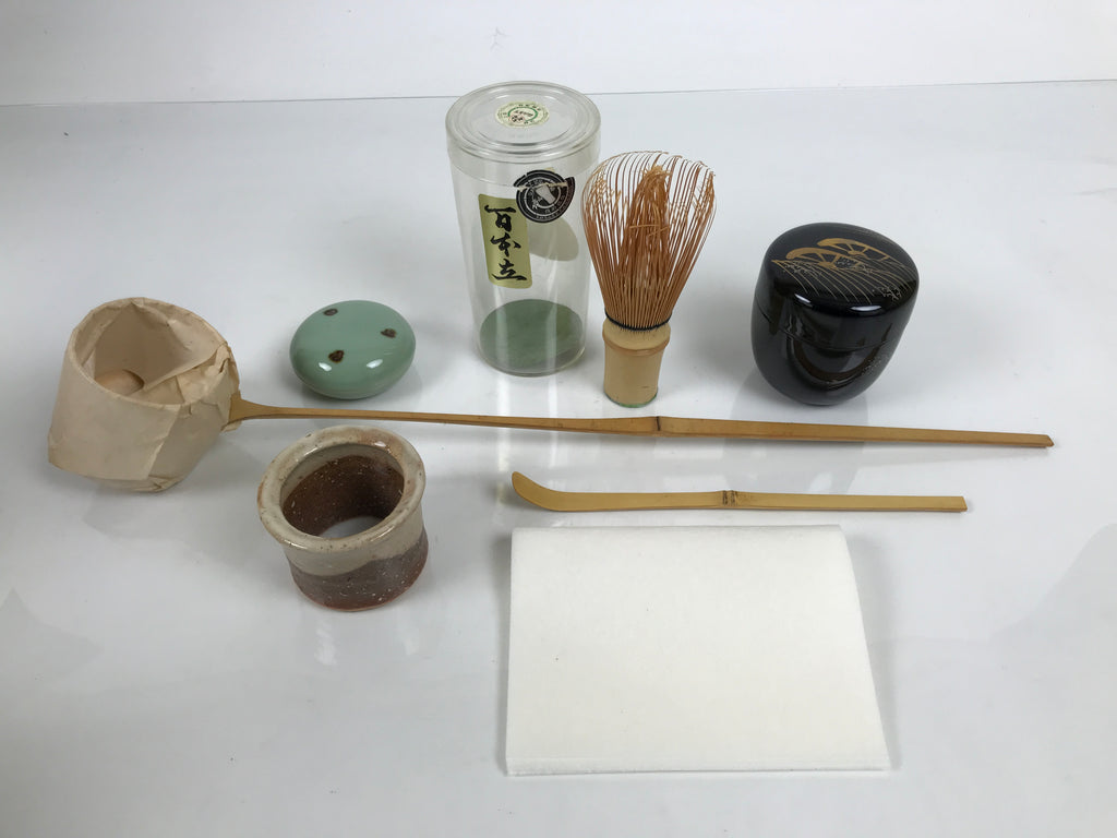 Japanese Tea Ceremony Set Chabako Wooden Box Vtg Pottery Chawan Sado PX819