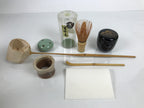 Japanese Tea Ceremony Set Chabako Wooden Box Vtg Pottery Chawan Sado PX819