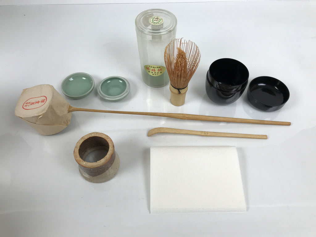 Japanese Tea Ceremony Set Chabako Wooden Box Vtg Pottery Chawan Sado PX819