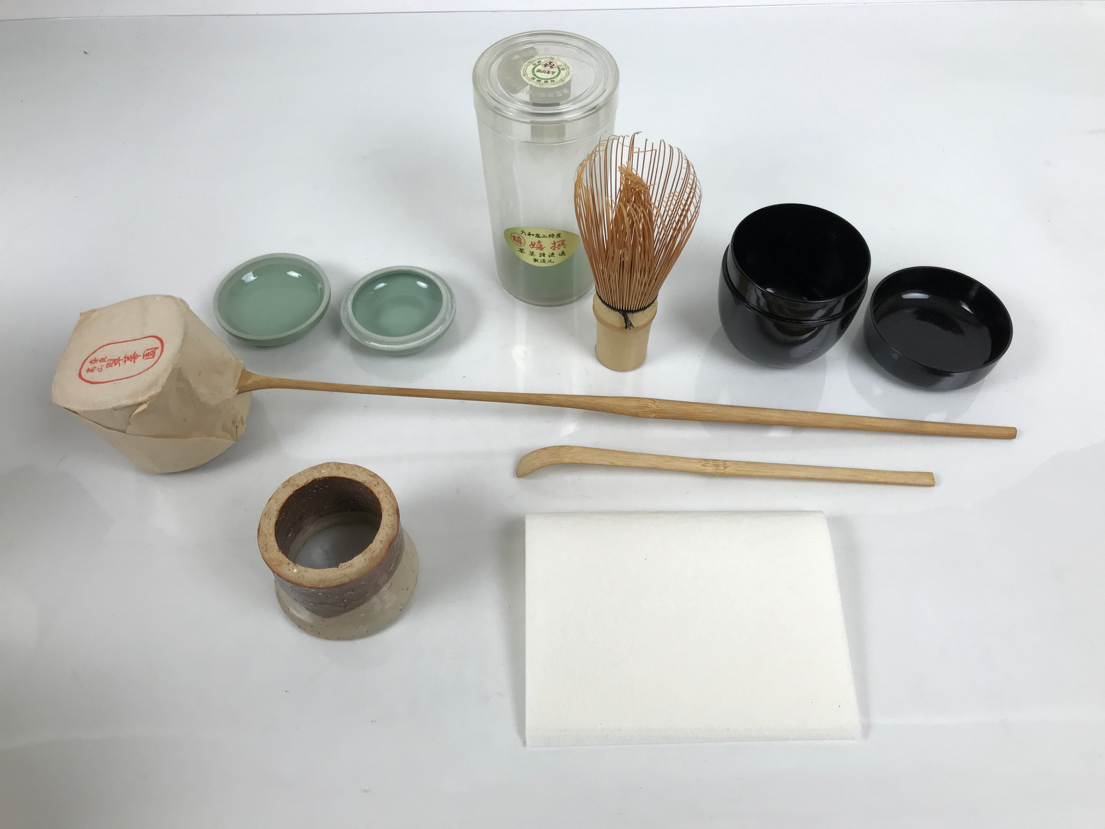 Japanese Tea Ceremony Set Chabako Wooden Box Vtg Pottery Chawan Sado PX819