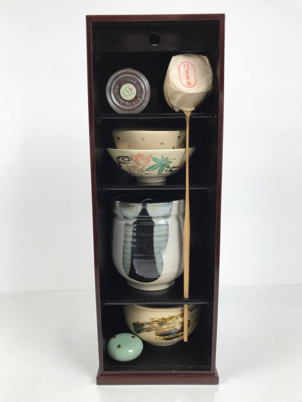 Japanese Tea Ceremony Set Chabako Wooden Box Vtg Pottery Chawan Sado PX819