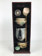 Japanese Tea Ceremony Set Chabako Wooden Box Vtg Pottery Chawan Sado PX819