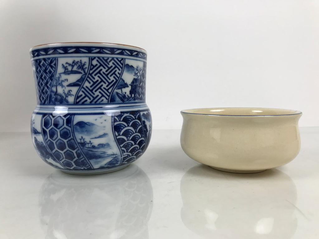 Japanese Tea Ceremony Set Chabako Wooden Box Vtg Pottery Chawan Sado PX820