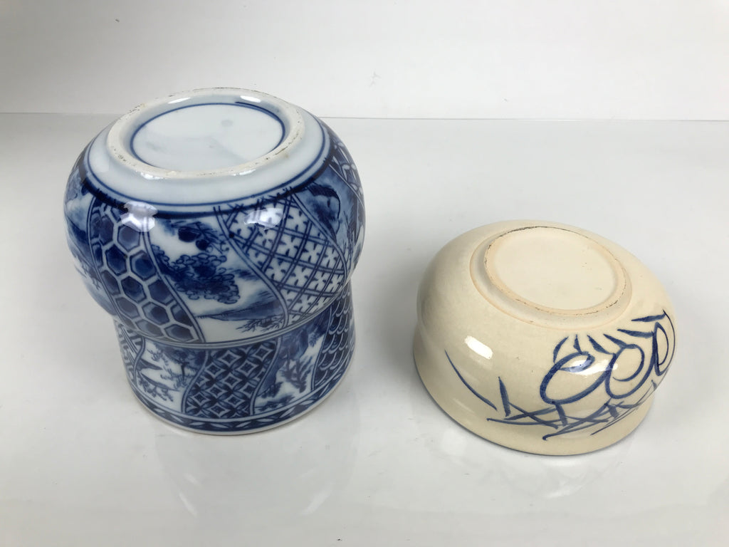 Japanese Tea Ceremony Set Chabako Wooden Box Vtg Pottery Chawan Sado PX820