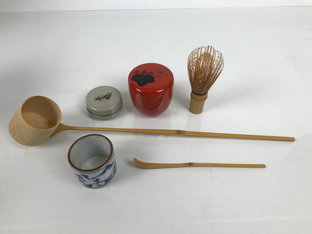 Japanese Tea Ceremony Set Chabako Wooden Box Vtg Pottery Chawan Sado PX820