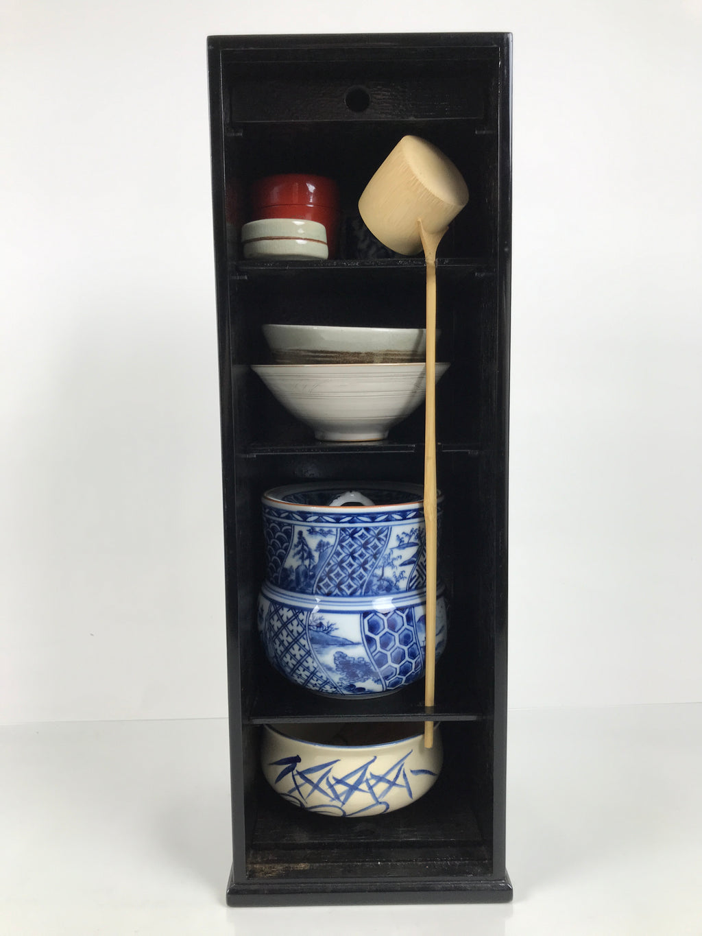 Japanese Tea Ceremony Set Chabako Wooden Box Vtg Pottery Chawan Sado PX820