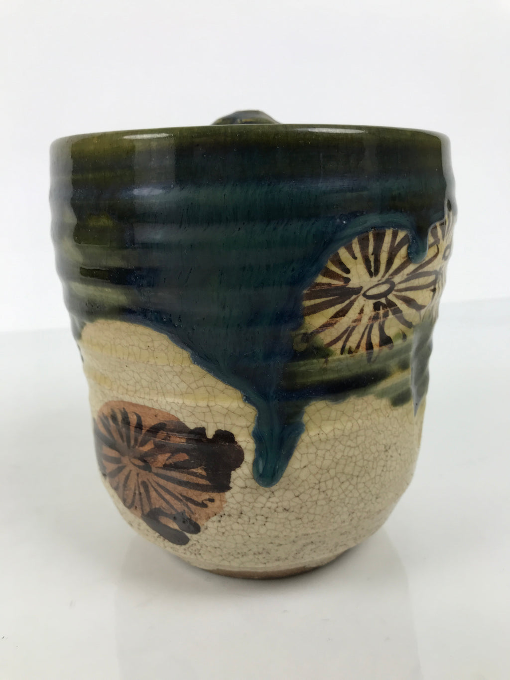 Japanese Oribe Ceramic Mizusashi Water Jar Vtg Pottery Tea Ceremony Pot TG215-KT - Tea Ceremony-chidorivintage.com