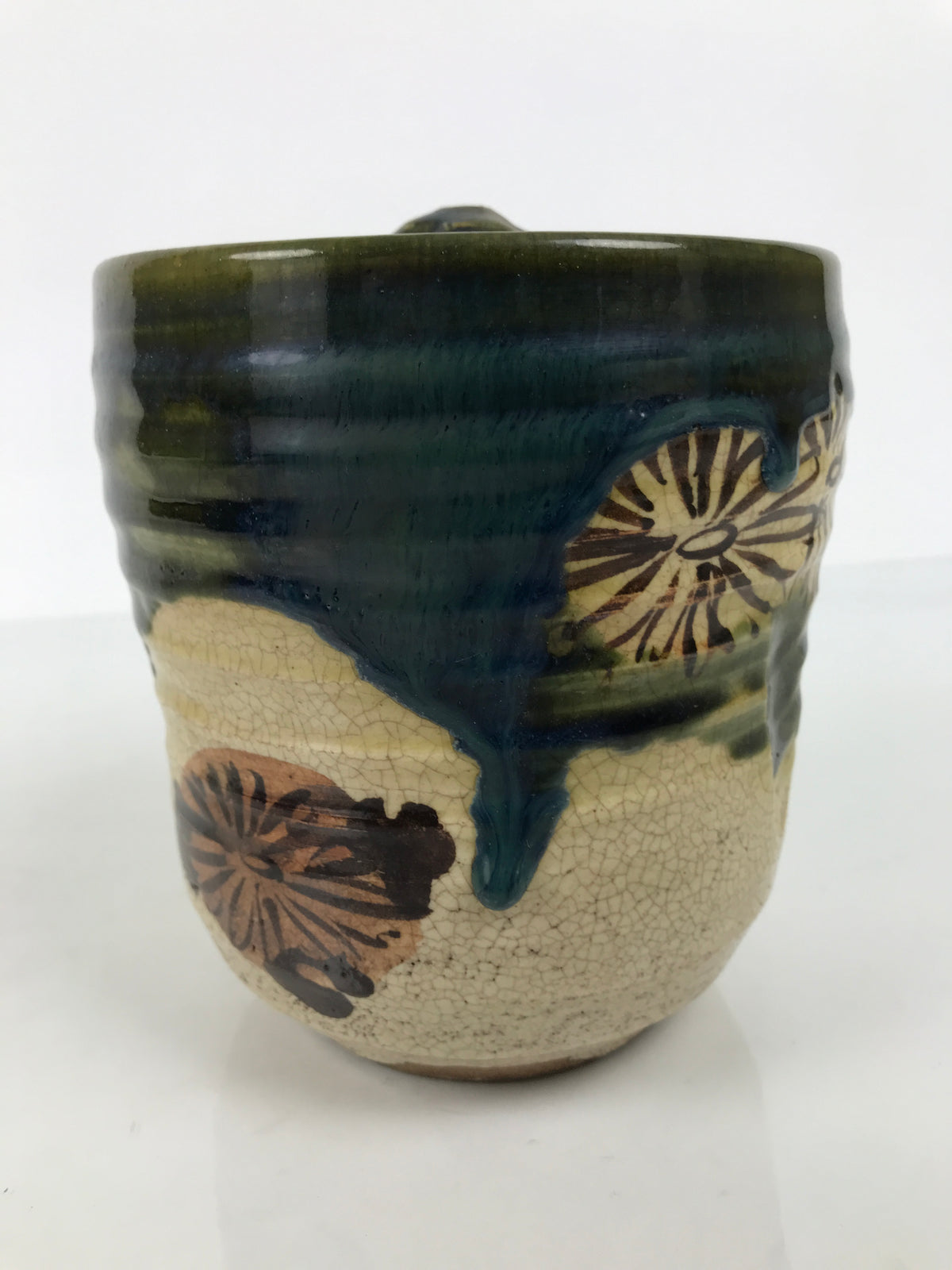 Japanese Oribe Ceramic Mizusashi Water Jar Vtg Pottery Tea Ceremony Pot TG215-KT - Tea Ceremony-chidorivintage.com