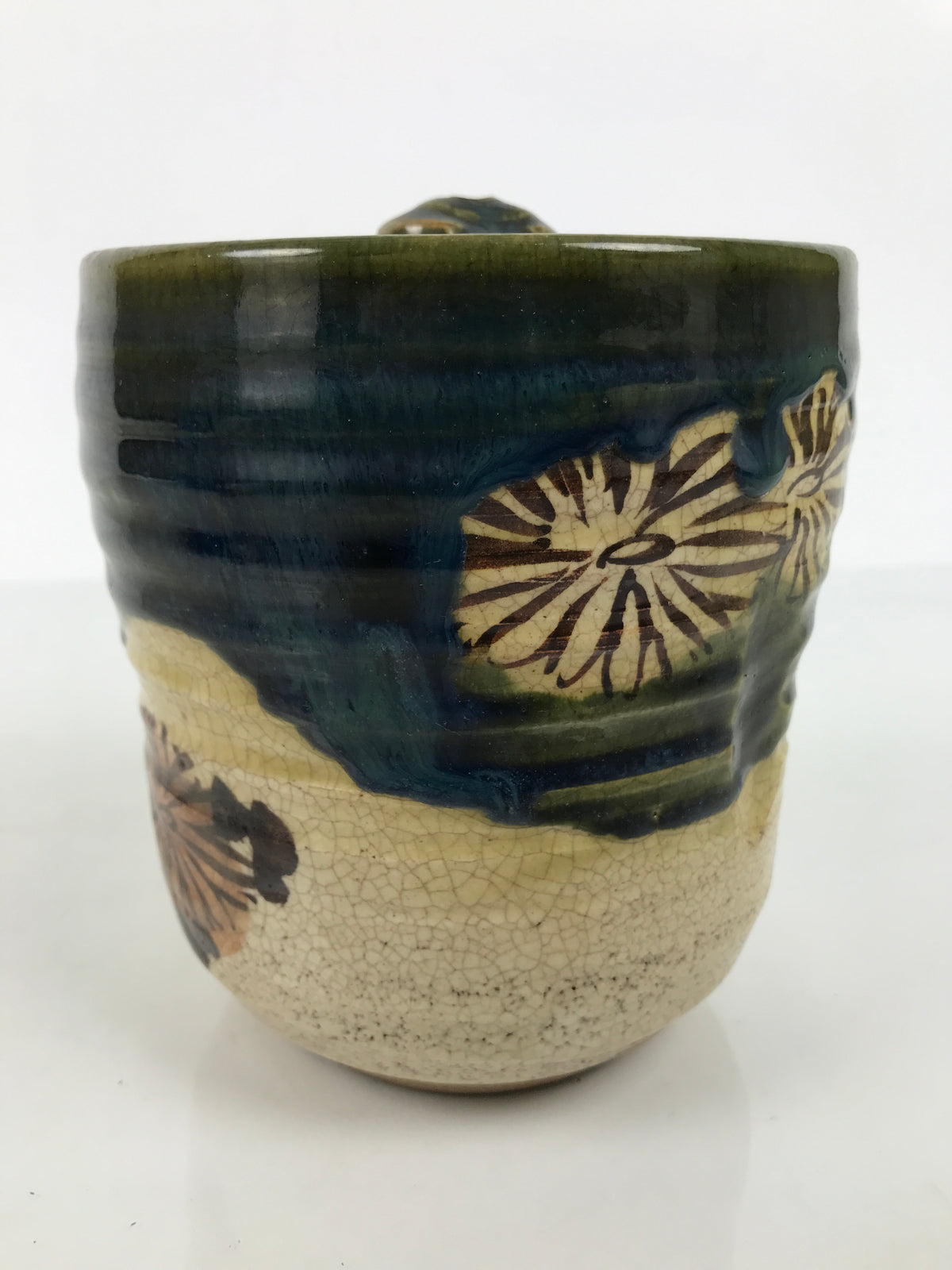 Japanese Oribe Ceramic Mizusashi Water Jar Vtg Pottery Tea Ceremony Pot TG215-KT - Tea Ceremony-chidorivintage.com