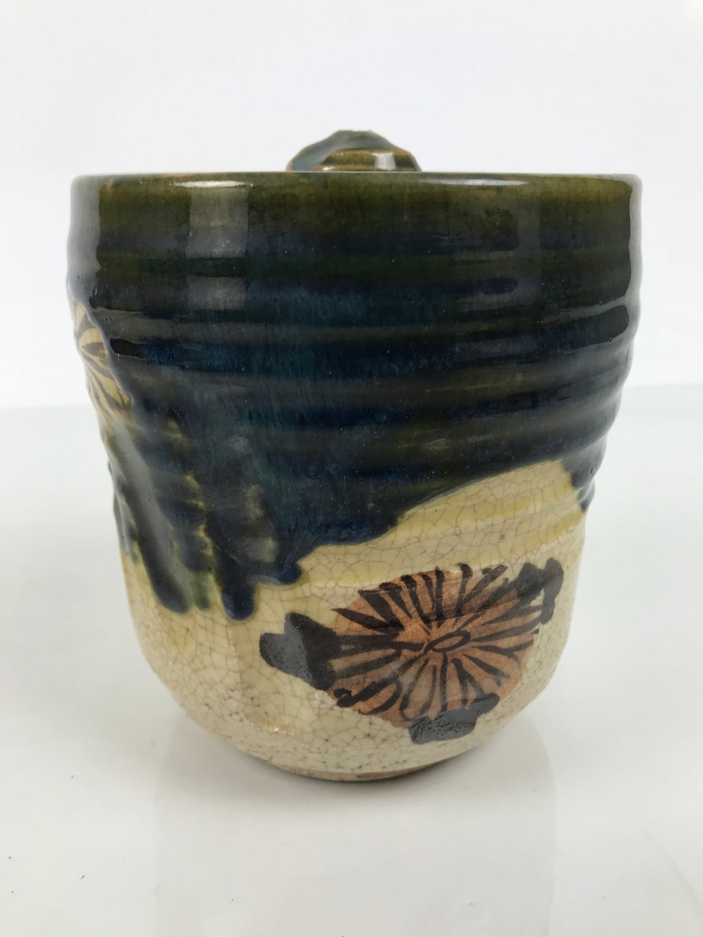 Japanese Oribe Ceramic Mizusashi Water Jar Vtg Pottery Tea Ceremony Pot TG215-KT - Tea Ceremony-chidorivintage.com
