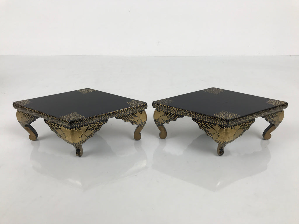 Japanese Lacquer Wood Diamond Mochi Stands Vtg Hina Doll Accessory Makie ID694-AD - Doll-chidorivintage.com