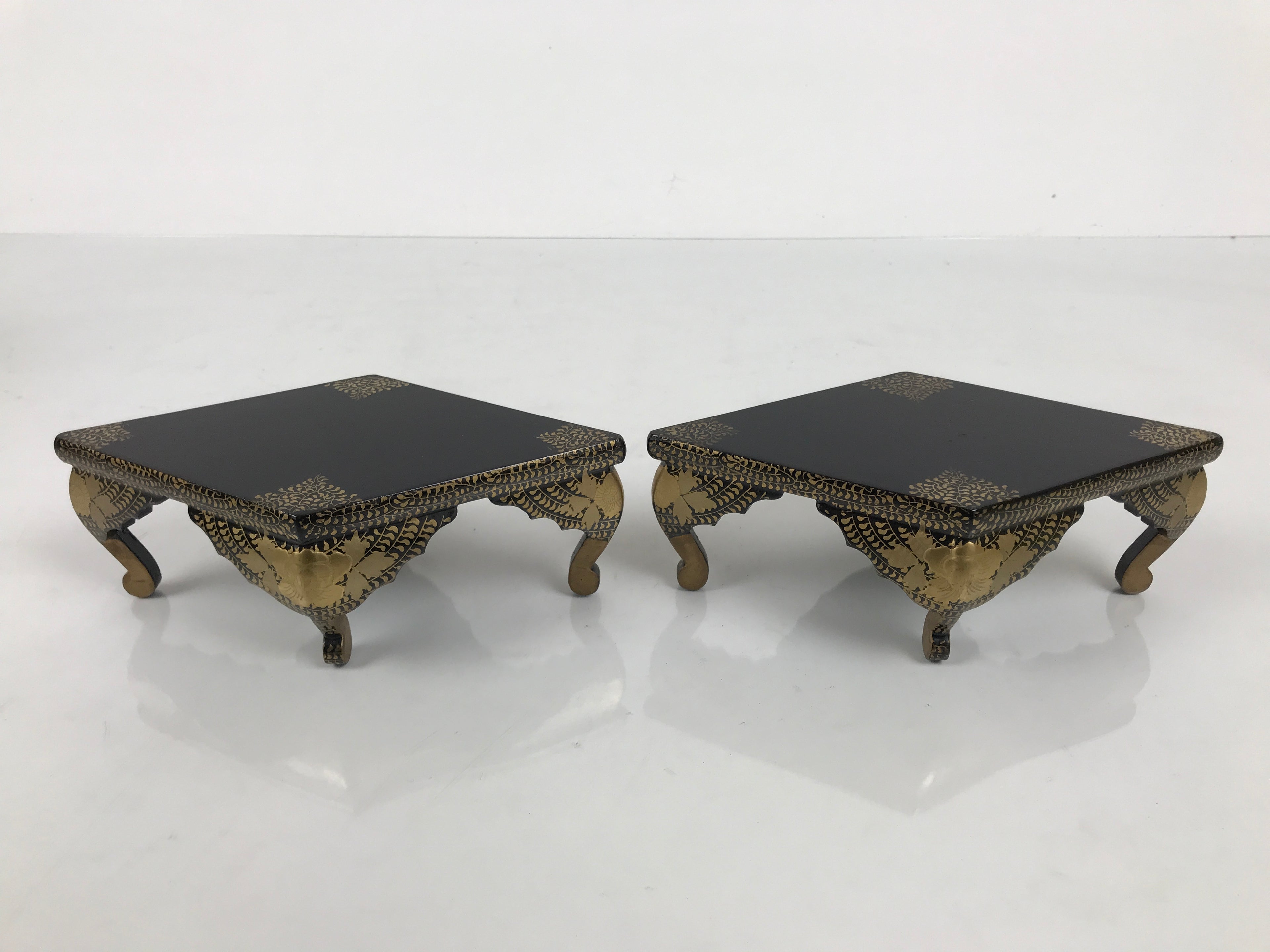 Japanese Lacquer Wood Diamond Mochi Stands Vtg Hina Doll Accessory Makie ID694-AD - Doll-chidorivintage.com