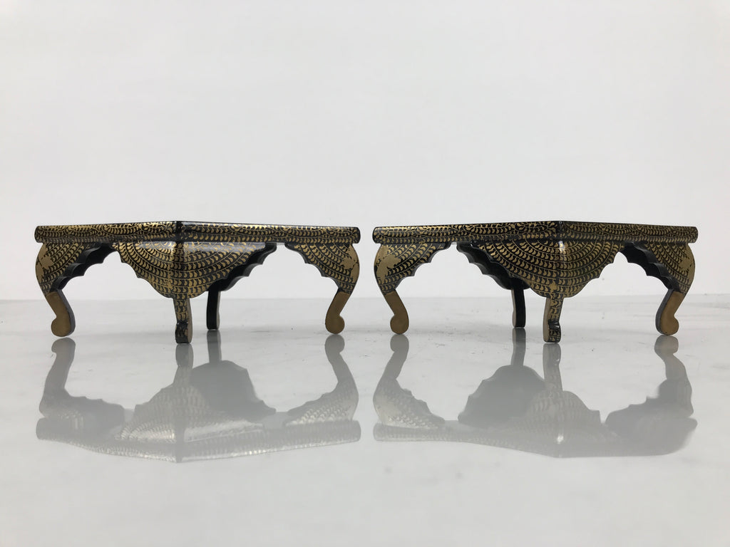 Japanese Lacquer Wood Diamond Mochi Stands Vtg Hina Doll Accessory Makie ID694-AD - Doll-chidorivintage.com