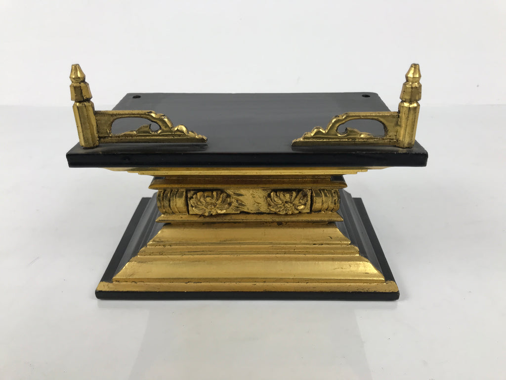 Japanese Buddhist Altar Lacquer Wood Shumidan Part Vtg Flower Black Gold BP42-OT - Buddhist-chidorivintage.com