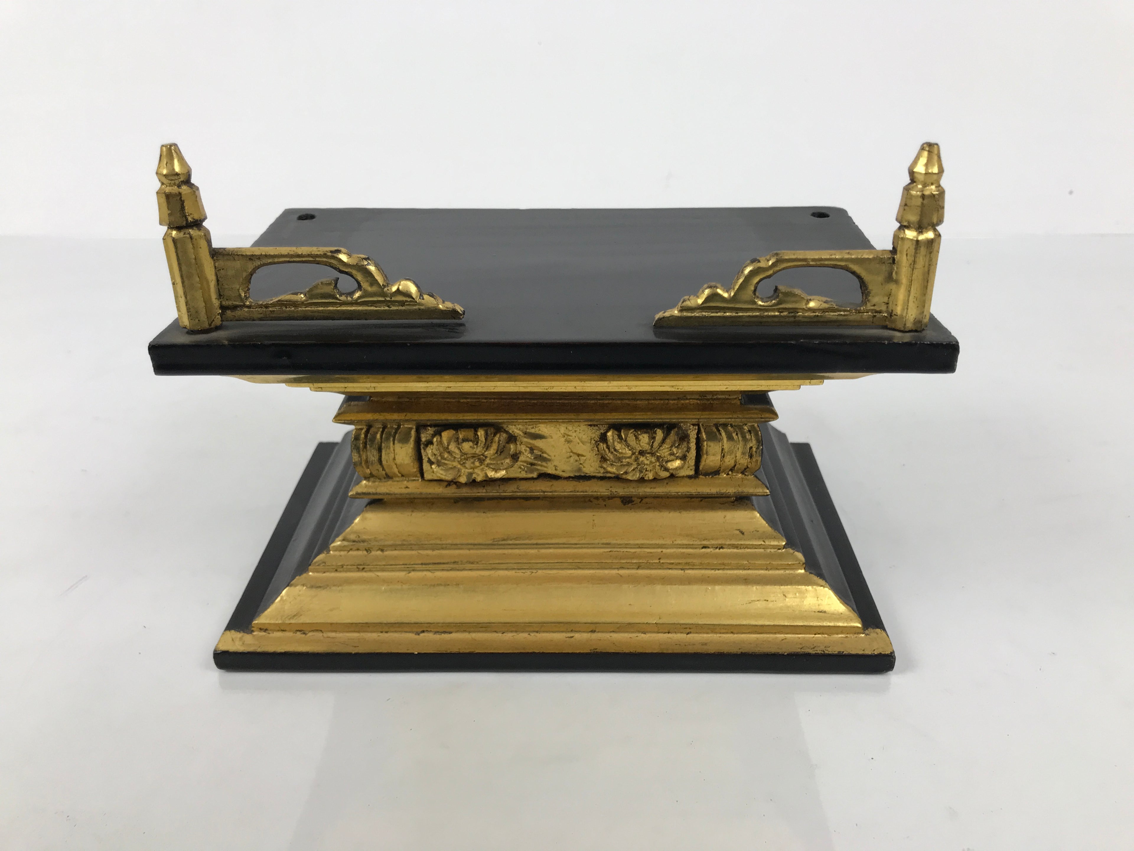 Japanese Buddhist Altar Lacquer Wood Shumidan Part Vtg Flower Black Gold BP42-OT - Buddhist-chidorivintage.com