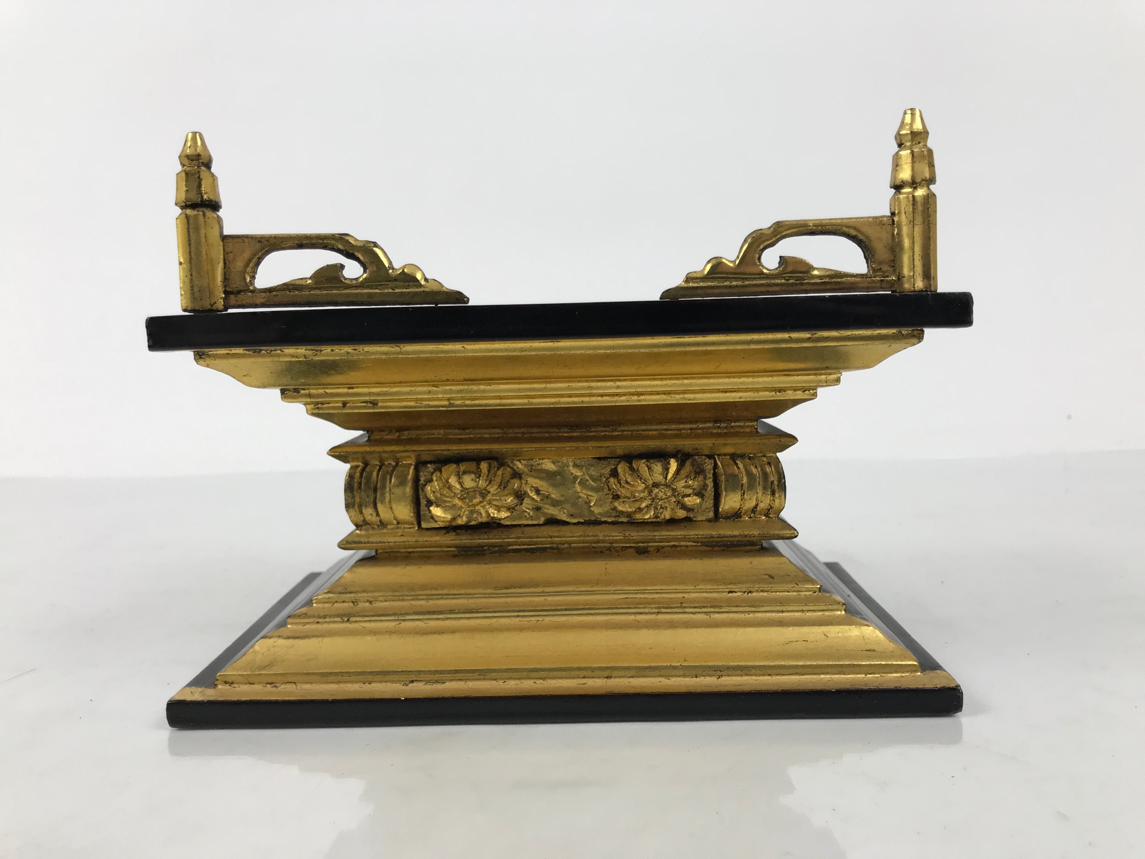 Japanese Buddhist Altar Lacquer Wood Shumidan Part Vtg Flower Black Gold BP42-OT - Buddhist-chidorivintage.com