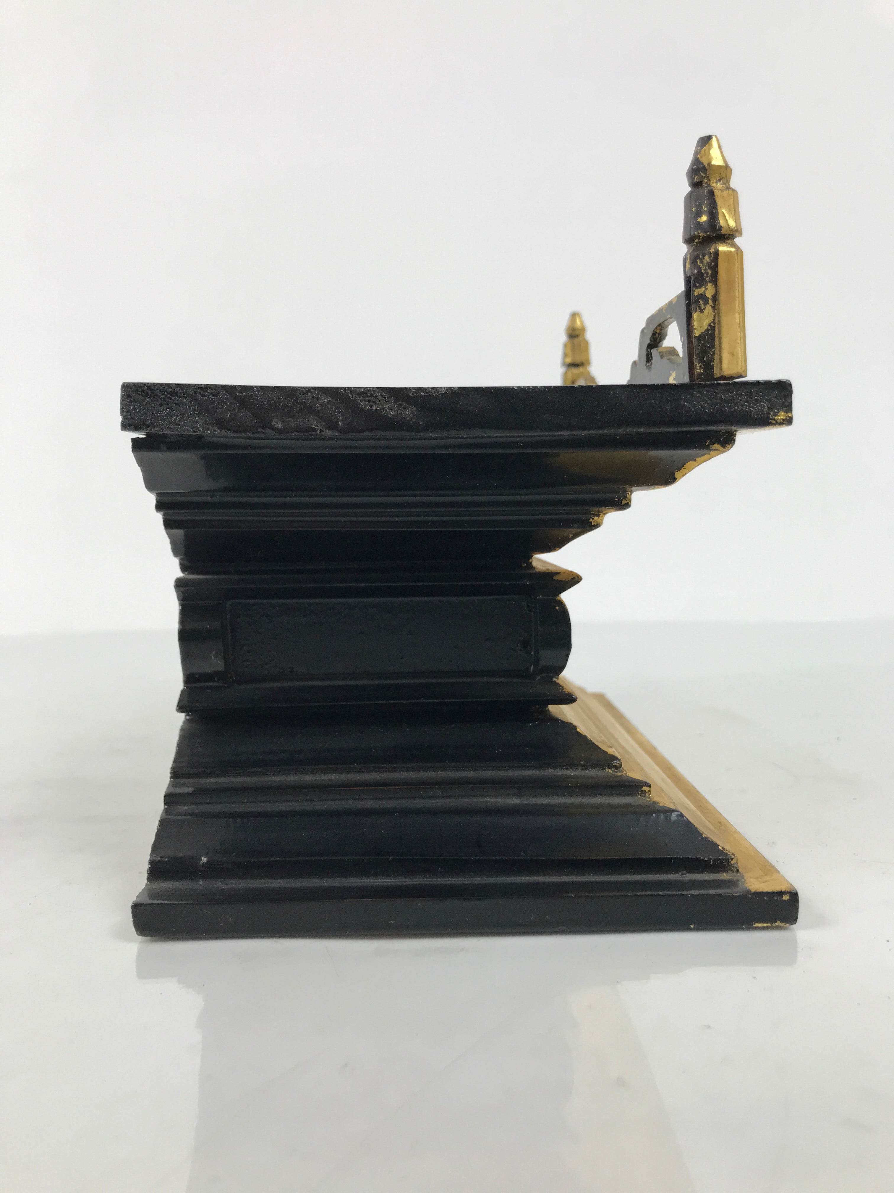 Japanese Buddhist Altar Lacquer Wood Shumidan Part Vtg Flower Black Gold BP42-OT - Buddhist-chidorivintage.com