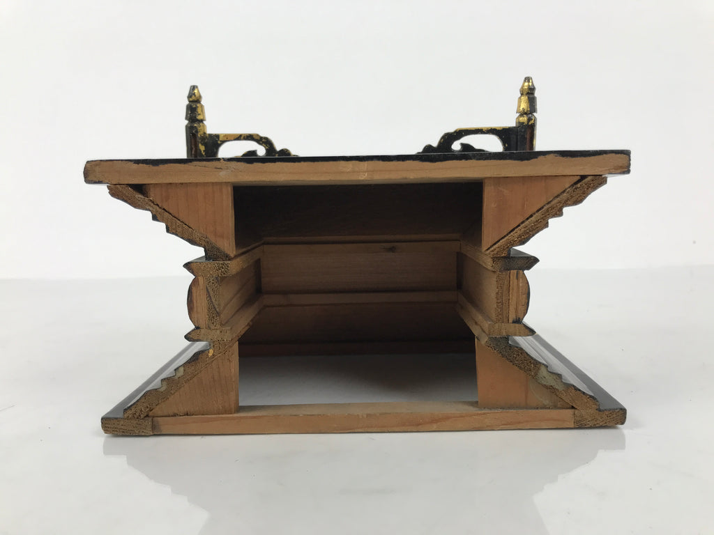 Japanese Buddhist Altar Lacquer Wood Shumidan Part Vtg Flower Black Gold BP42-OT - Buddhist-chidorivintage.com