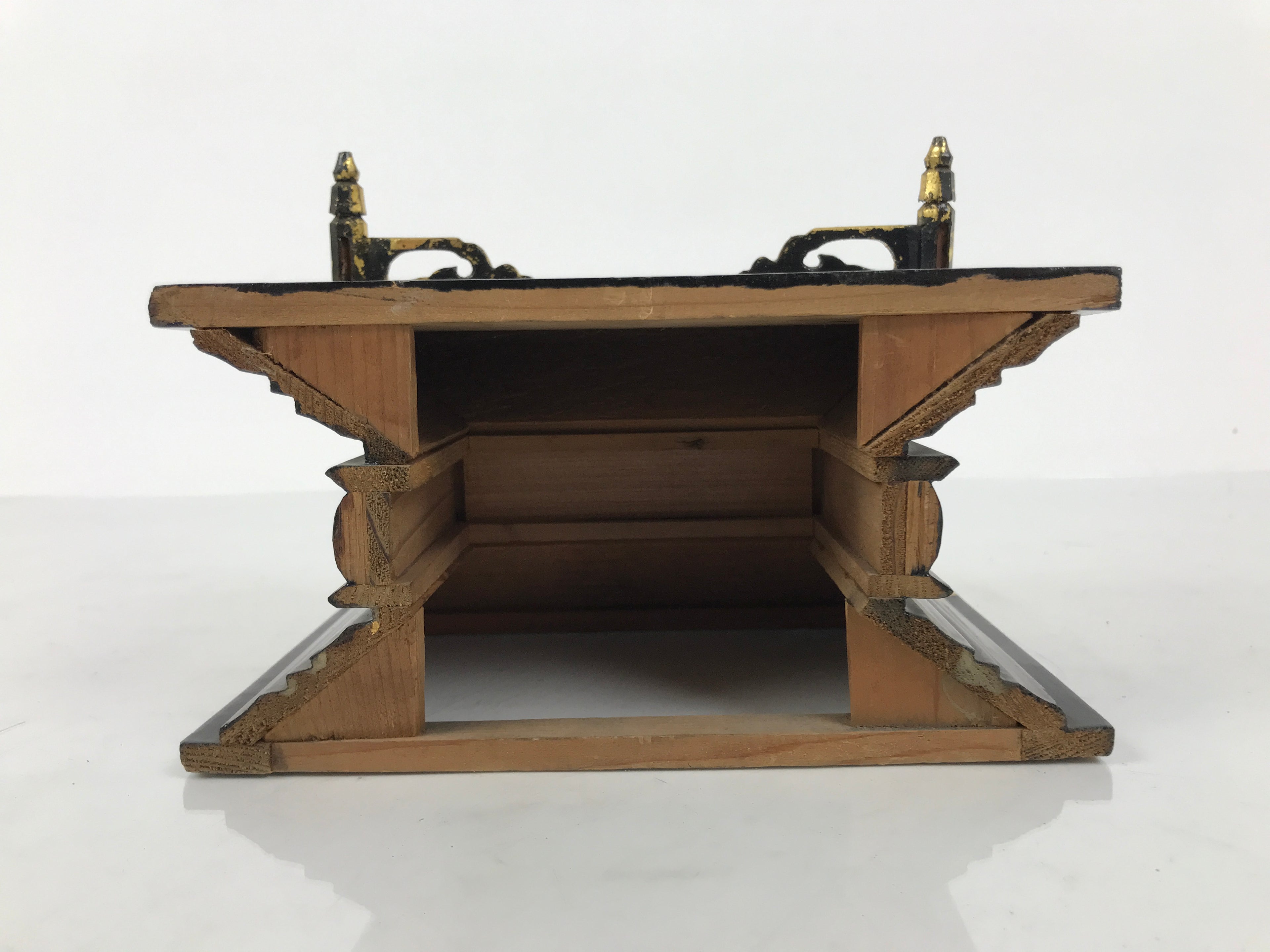 Japanese Buddhist Altar Lacquer Wood Shumidan Part Vtg Flower Black Gold BP42-OT - Buddhist-chidorivintage.com