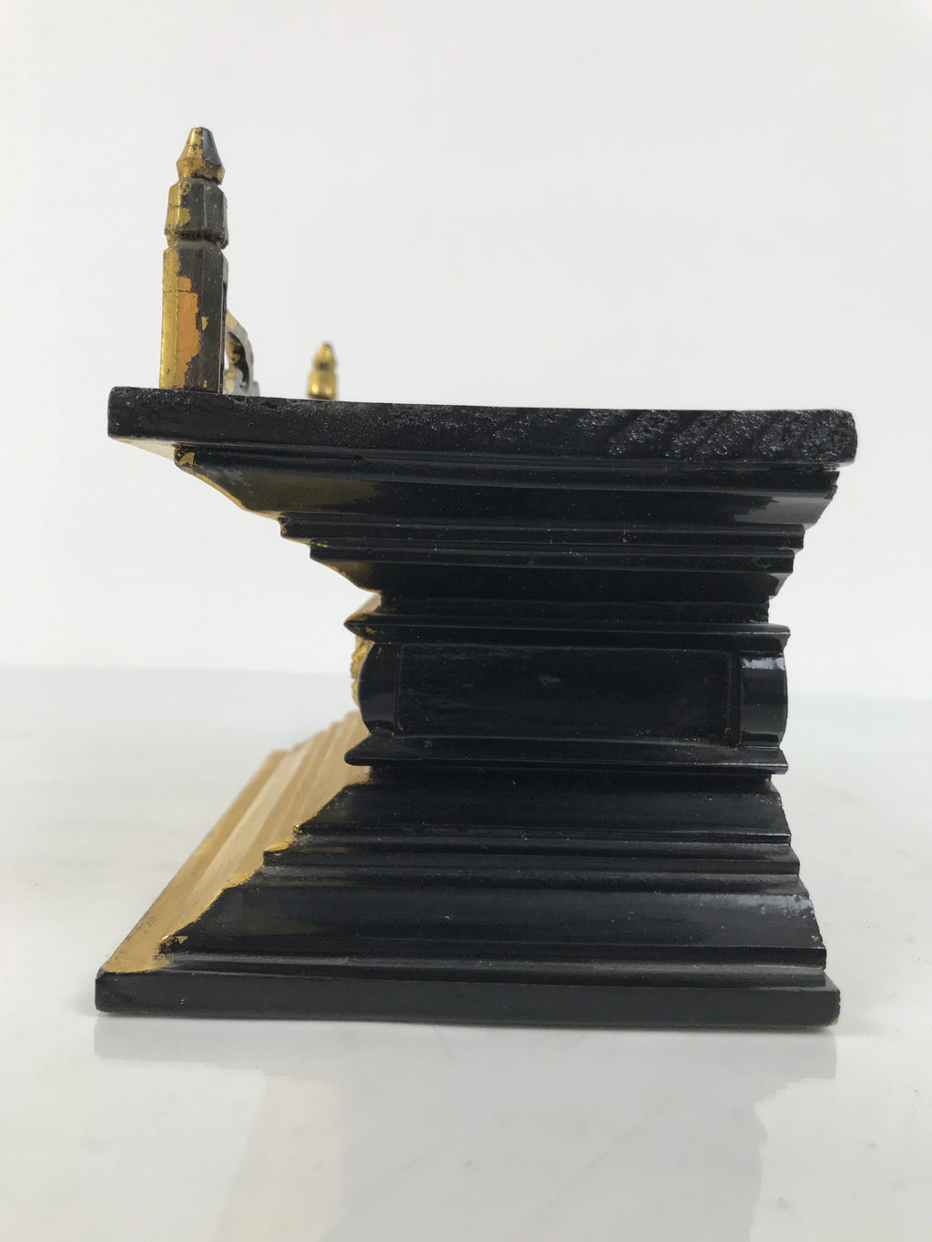 Japanese Buddhist Altar Lacquer Wood Shumidan Part Vtg Flower Black Gold BP42-OT - Buddhist-chidorivintage.com
