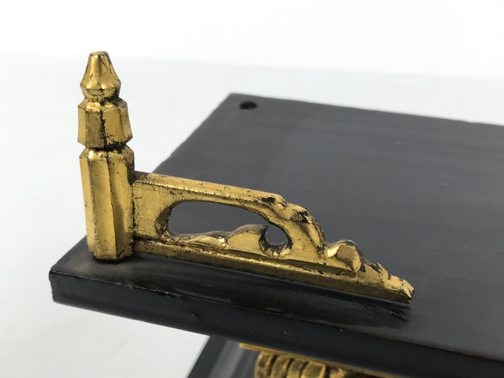 Japanese Buddhist Altar Lacquer Wood Shumidan Part Vtg Flower Black Gold BP42-OT - Buddhist-chidorivintage.com