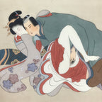 Antique Japanese Hand-Painted Silk Shunga Art Kimono Couple Romantic Scene SP5-AD - Print-chidorivintage.com