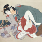 Antique Japanese Hand-Painted Silk Shunga Art Kimono Couple Romantic Scene SP5-AD - Print-chidorivintage.com