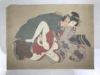 Antique Japanese Hand-Painted Silk Shunga Art Kimono Couple Romantic Scene SP5-AD - Print-chidorivintage.com