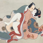 Antique Japanese Hand-Painted Silk Shunga Art Ukiyoe Kimono Couple Scene SP6