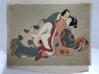 Antique Japanese Hand-Painted Silk Shunga Art Ukiyoe Kimono Couple Scene SP6