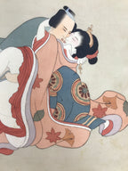 Antique Japanese Hand-Painted Silk Shunga Art Ukiyoe Kimono Couple Scene SP6