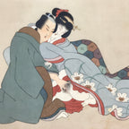Antique Japanese Hand-Painted Silk Shunga Art Ukiyoe Kimono Couple Scene SP7