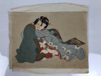 Antique Japanese Hand-Painted Silk Shunga Art Ukiyoe Kimono Couple Scene SP7